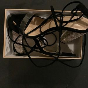 Lace up Rhinestone heel Block Sandals